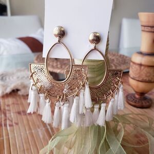 Gold and White Tassel Drop Earrings  | Rare Find